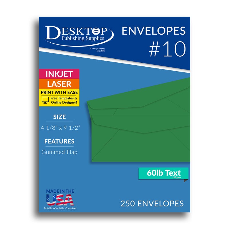 Desktop Publishing Supplies Green #10 Envelopes (250 Envelopes) - Image 1